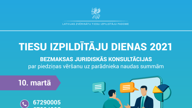 Tiesu izpildītāju dienā bez maksas konsultēs par piedziņas vēršanu uz parādnieka naudas summām