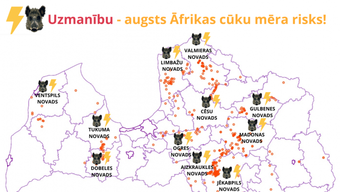 Āfrikas cūku mēra izplatības karte