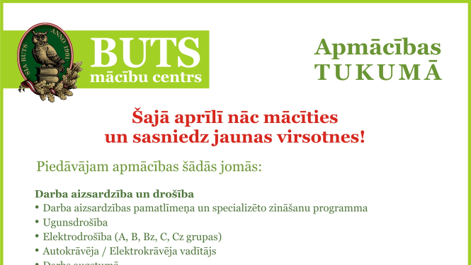 Mācību centrs Buts apmācības aprīlī