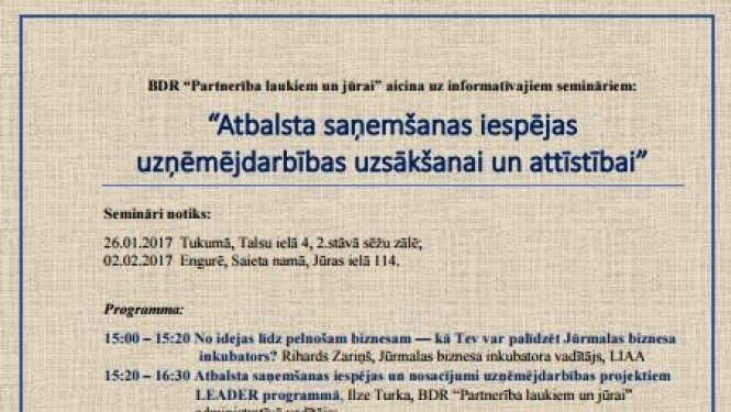 BDR "Partnerība laukiem un jūrai" aicina uz informatīvajiem semināriem