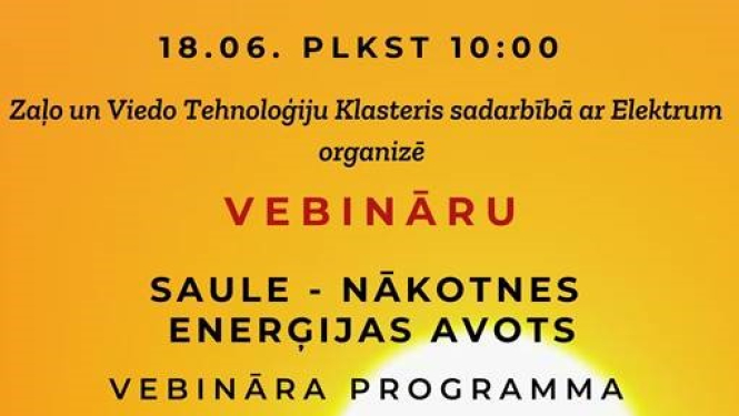Aicinām uz vebināru "Saule-nākotnes enerģijas avots"