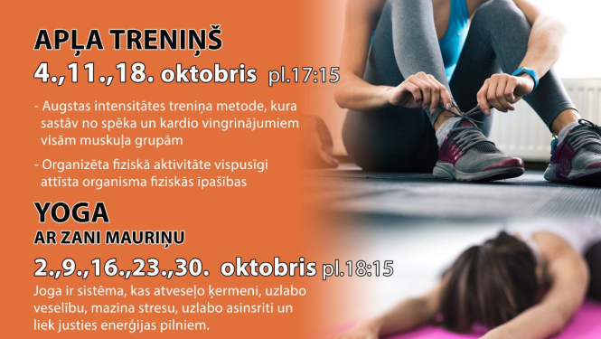 Bezmaksas vingrošanas nodarbības pieaugušajiem oktobrī