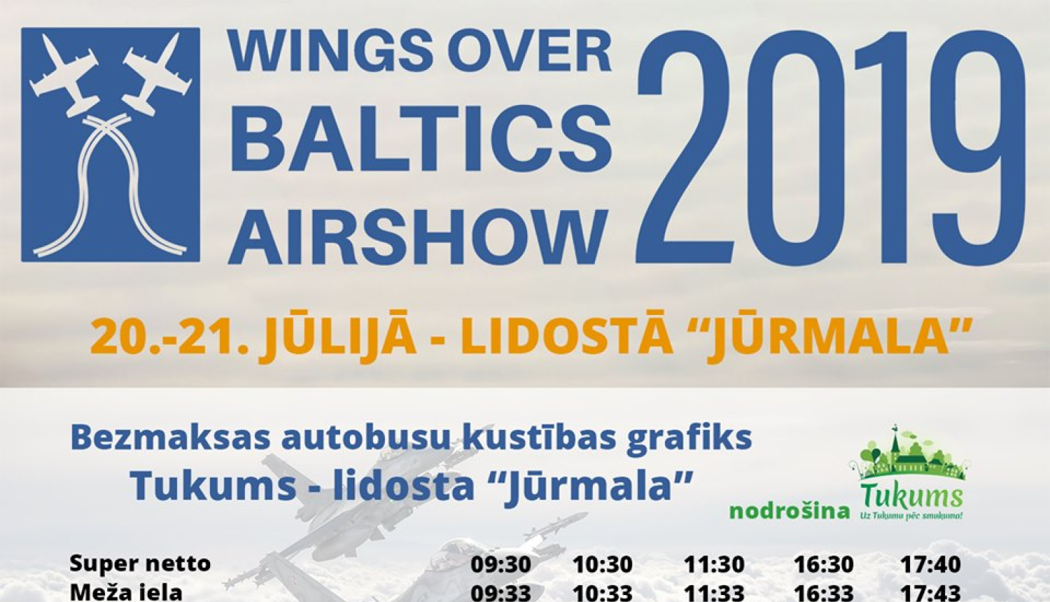Autobusu kustības grafiks Tukums - Lidosta "Jūrmala"
