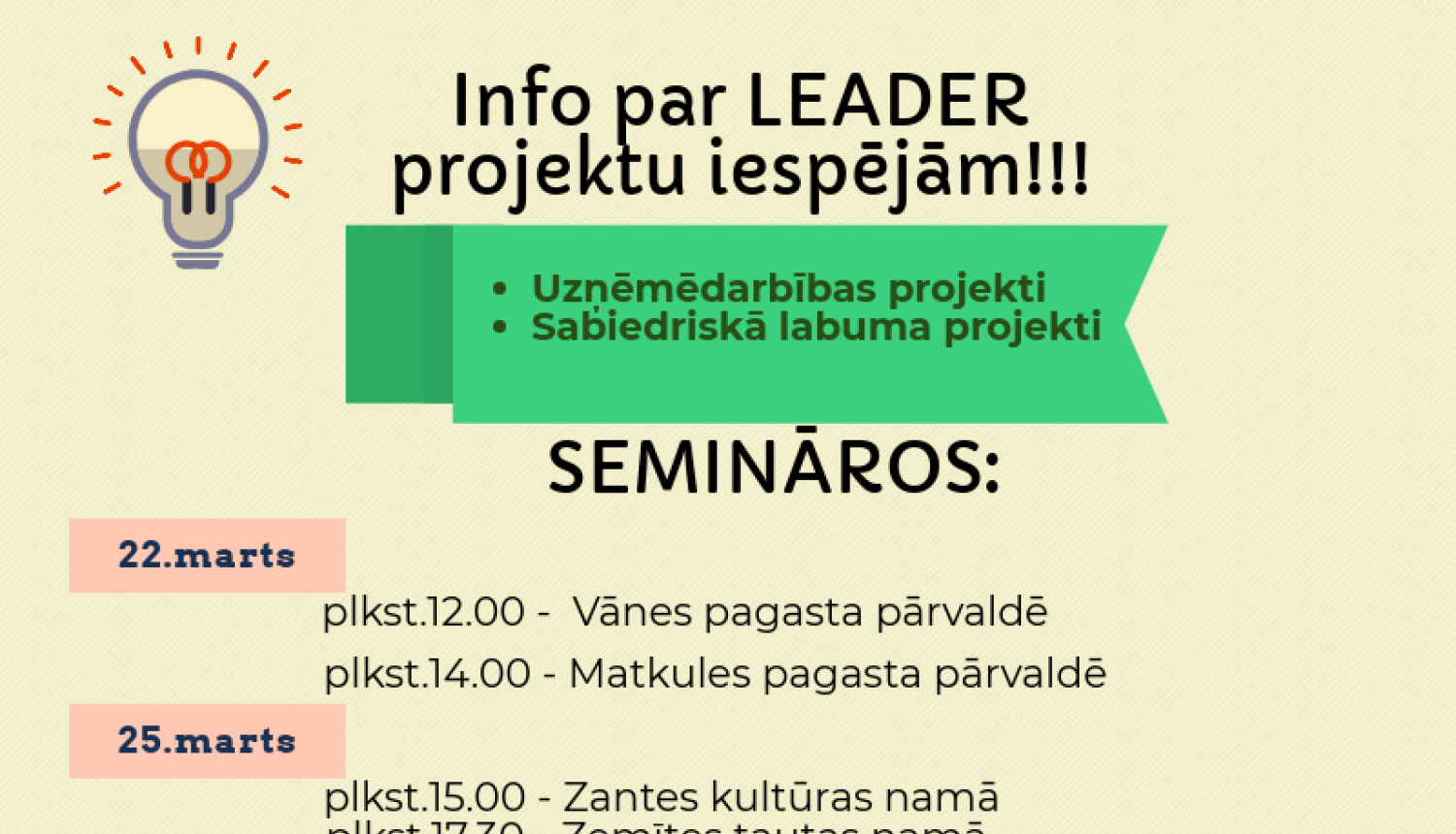 Izsludināti semināri par LEADER projektu iespējām
