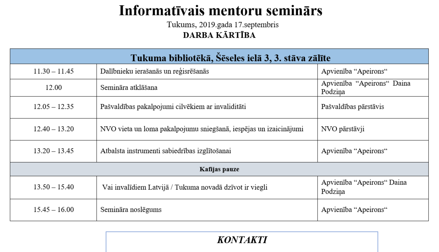 17. septembrī notiks informatīvais mentoru seminārs