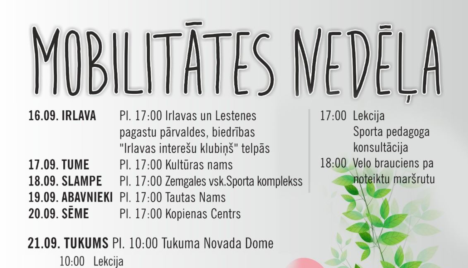 Mobilitātes nedēļa Tukuma novadā