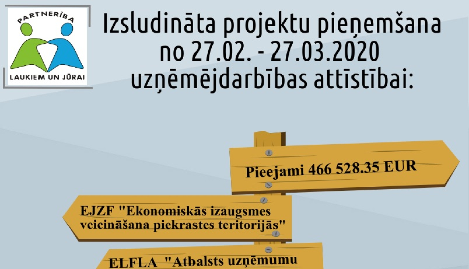 Biedrība “Partnerība laukiem un jūrai” izsludina atklāta konkursa projektu iesniegumu pieņemšanu no 27. februāra līdz 27. martam