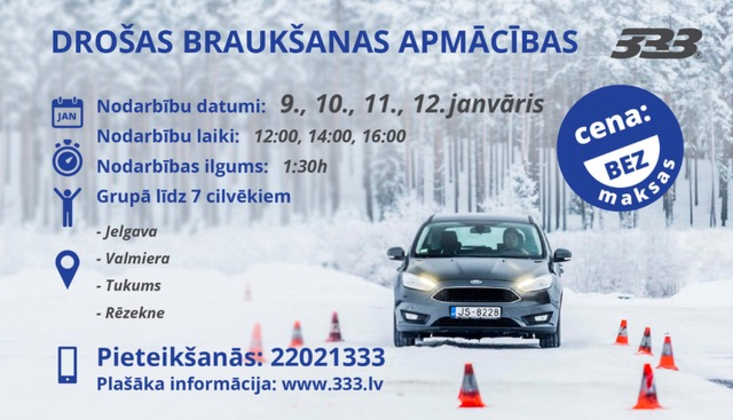 Sāk bezmaksas drošas ziemas braukšanas apmācības