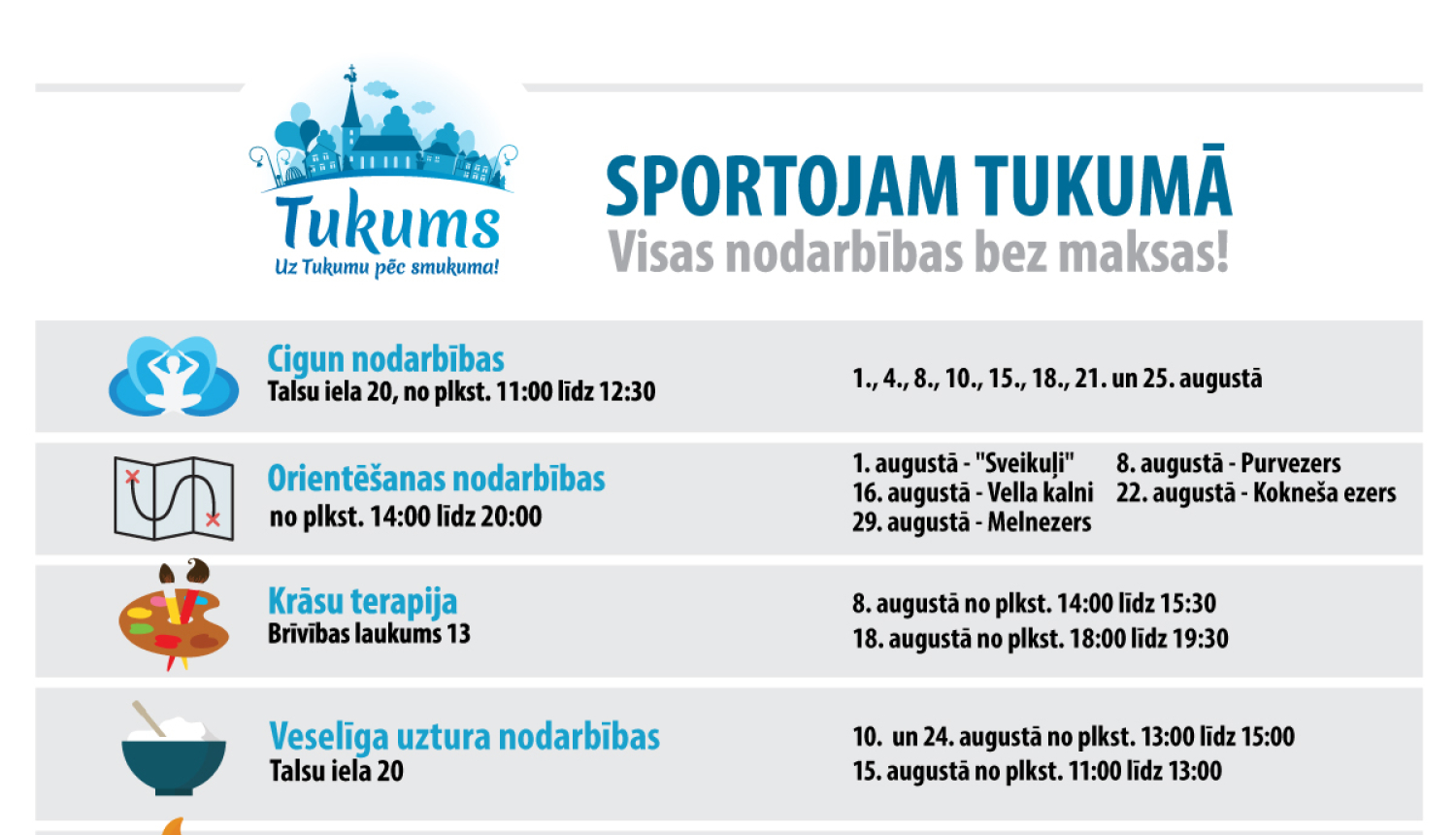 Veselības veicināšanas pasākumi augustā