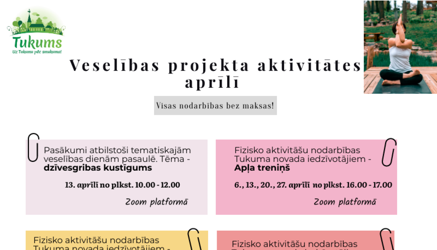 Bezmaksas veselību veicinošie pasākumi maijā