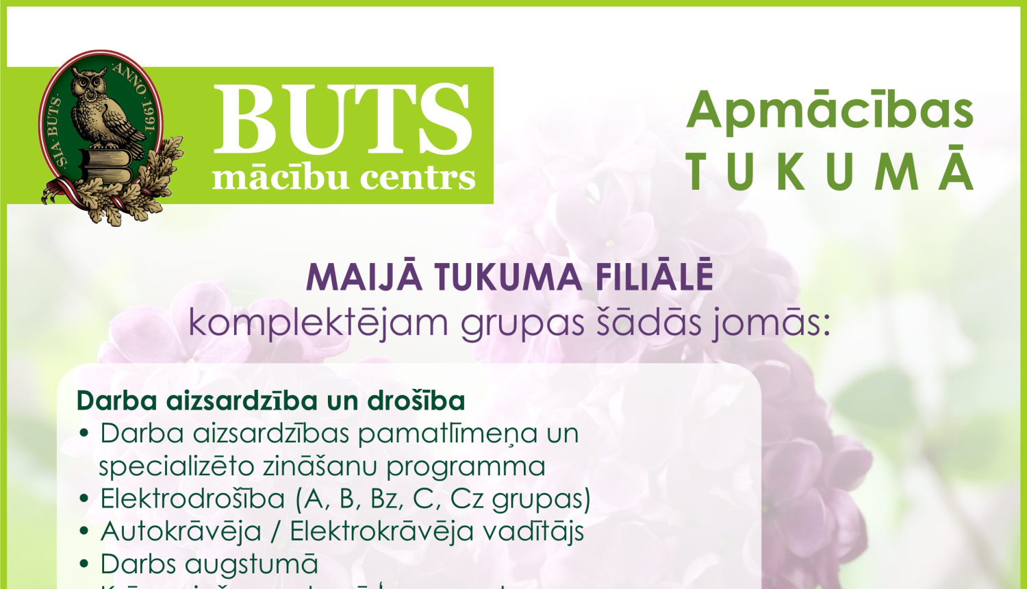 Apmācības BUTS mācību centrā