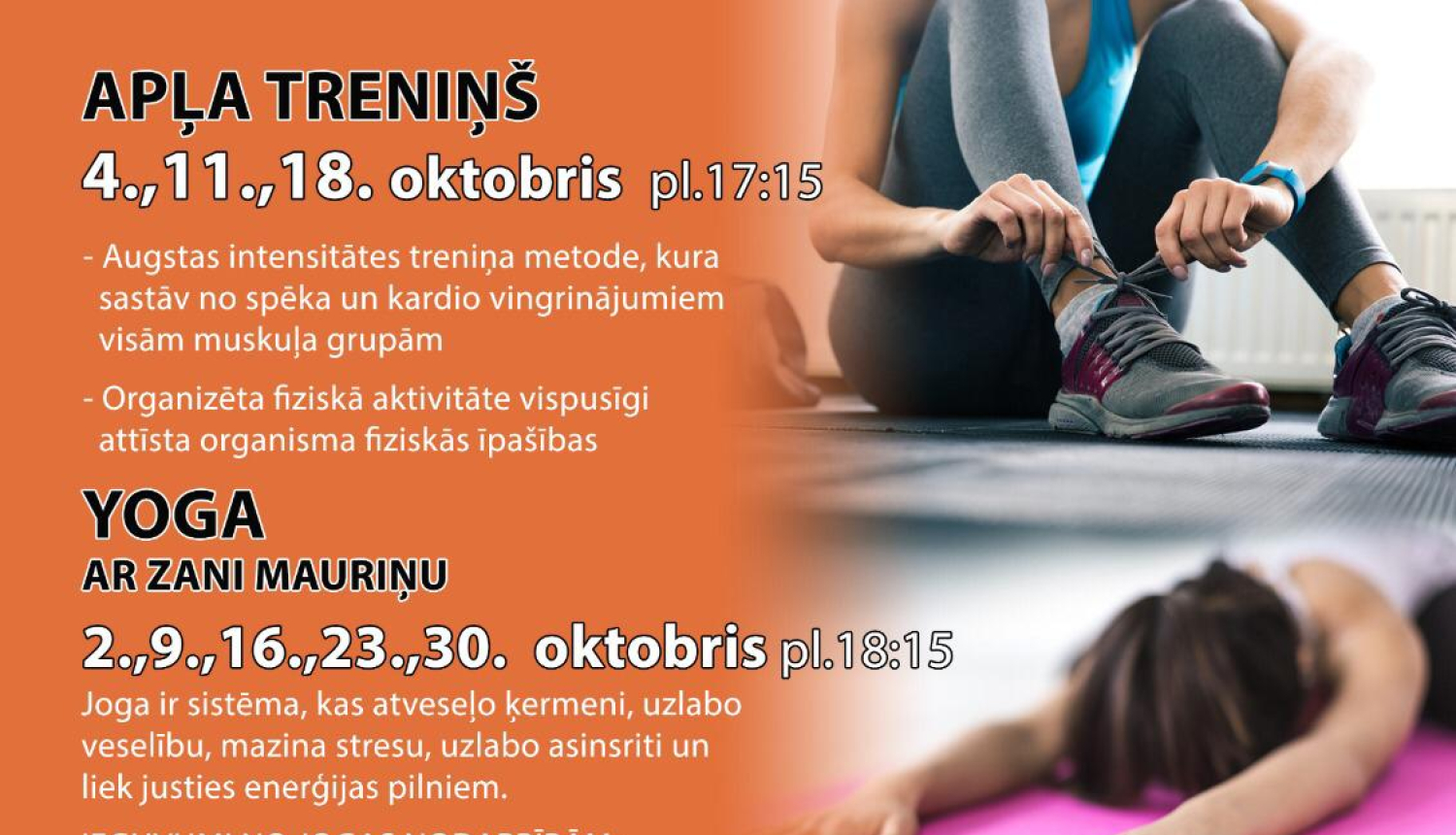 Bezmaksas vingrošanas nodarbības pieaugušajiem oktobrī