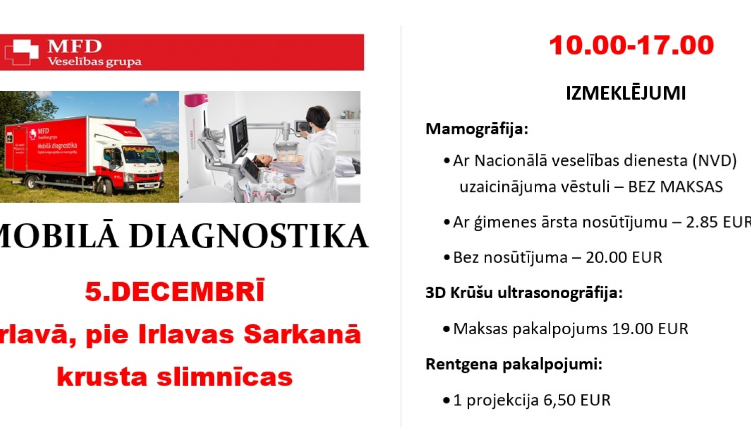 Mobilā diagnostika 5.decembrī Irlavā