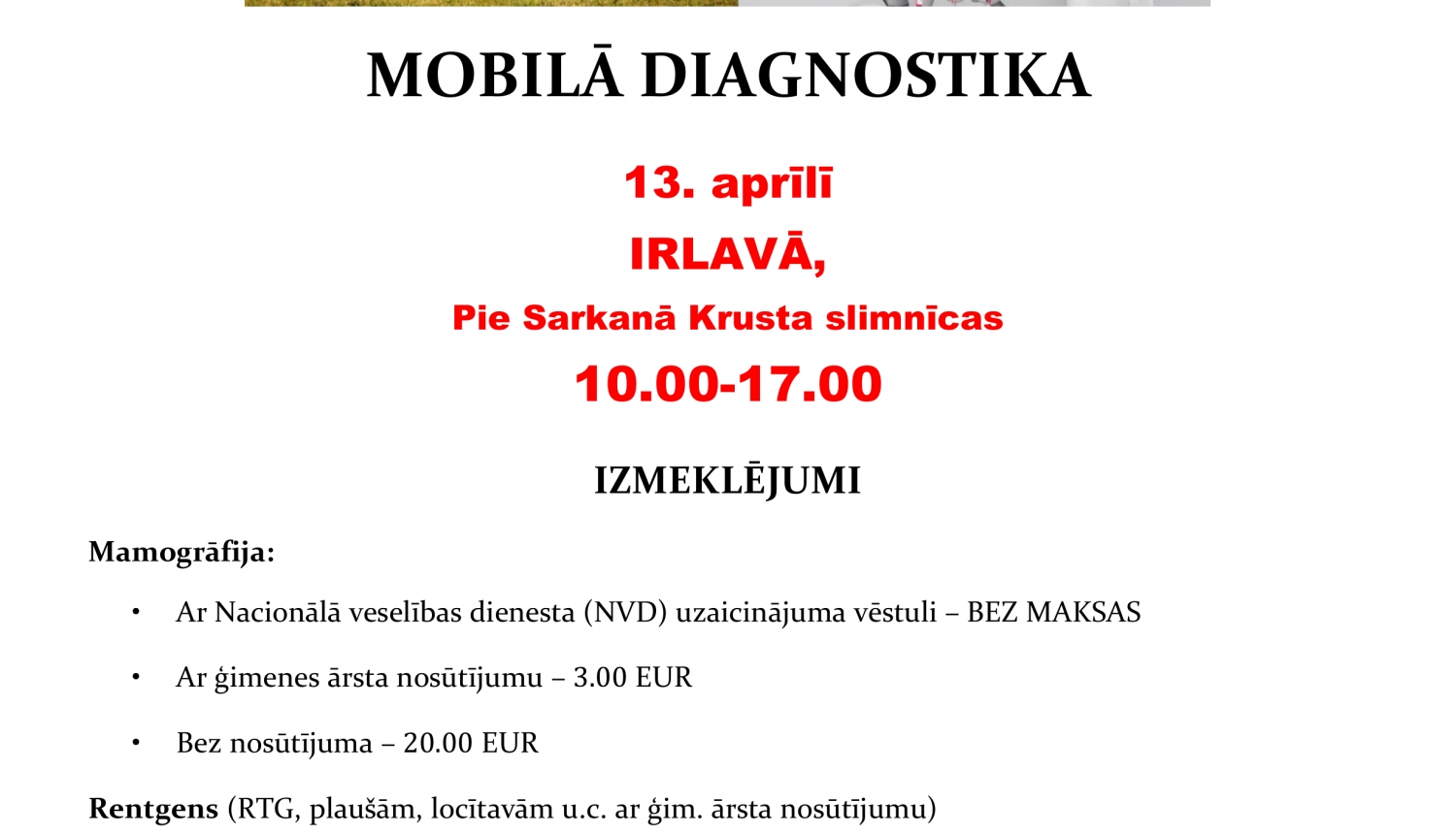 Mobilā diagnostika Irlavā