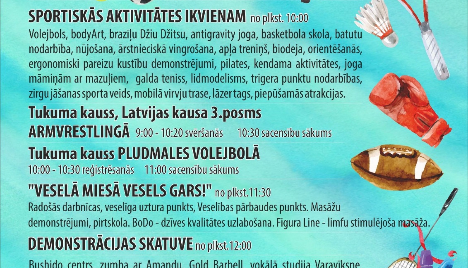 Aicinām interesentus uz 5. Sporta un veselības svētkiem Tukumā