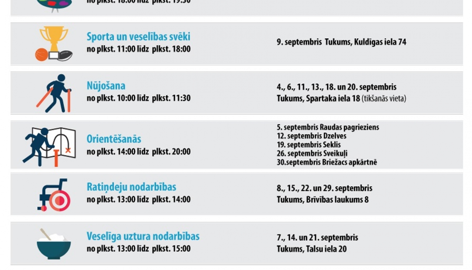Sporta aktivitātes septembrī