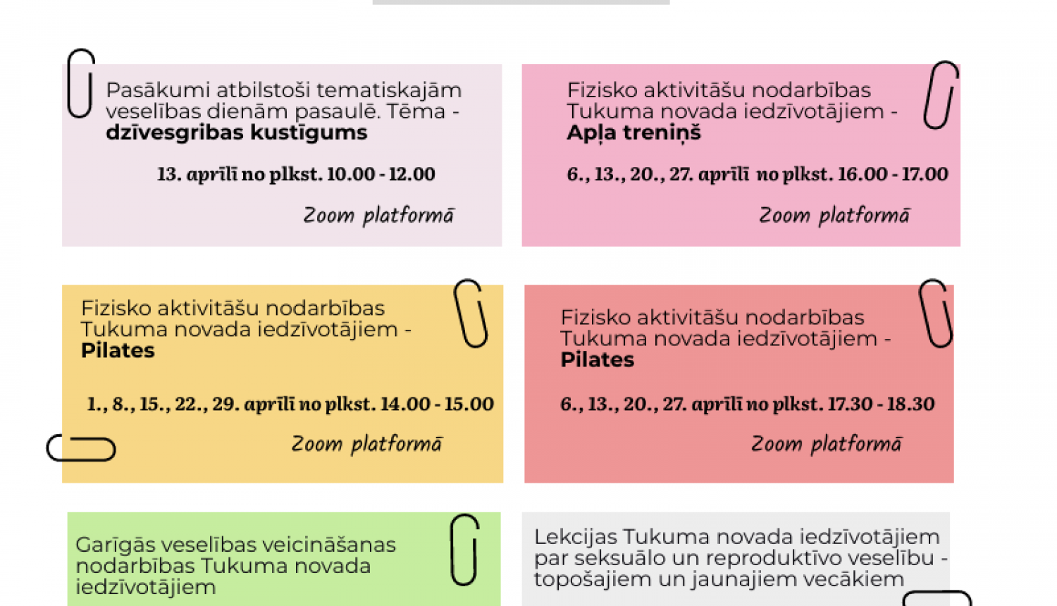 Bezmaksas veselību veicinošie pasākumi maijā