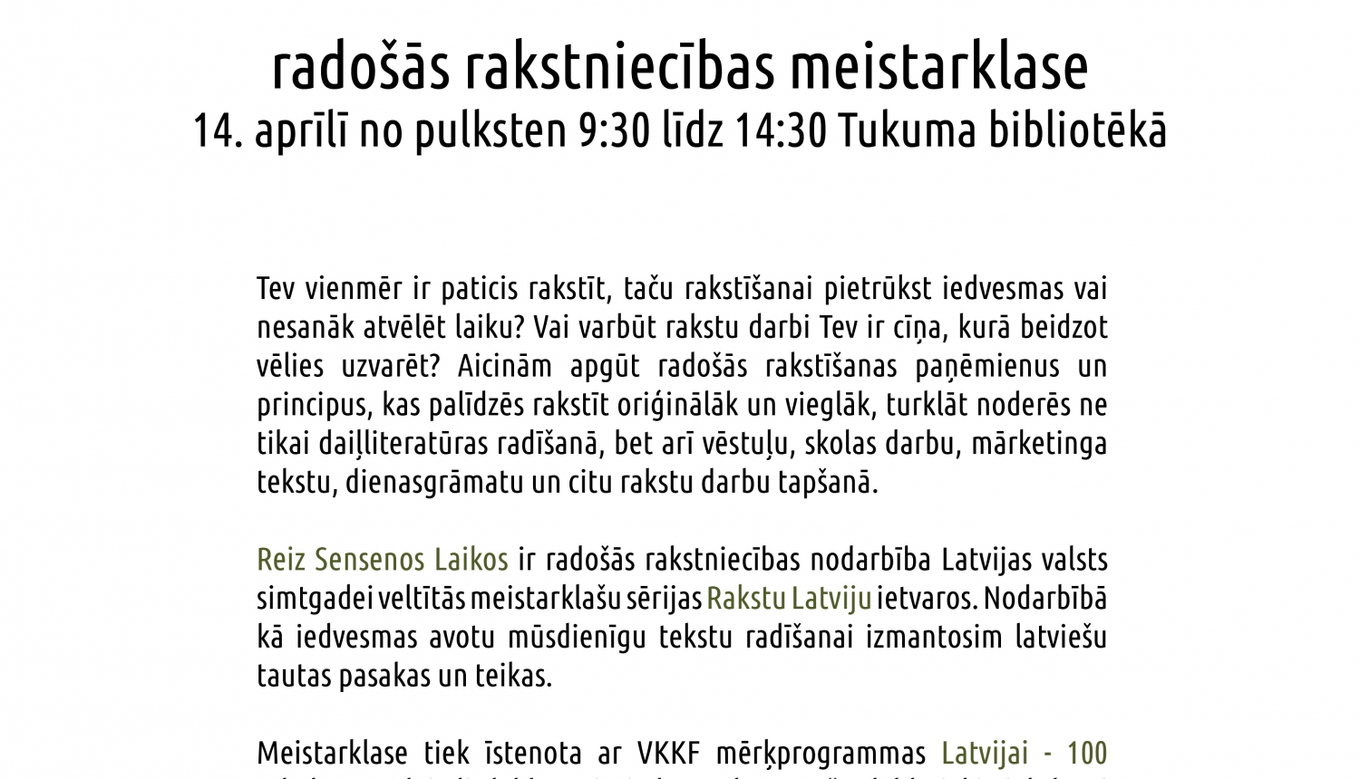 Radošās rakstniecības meistyarklase